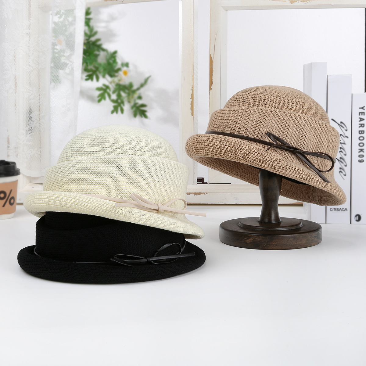 New Stylish and Elegant French-Style Hat for Women, Summer Leather Belt Fashion Small Hat, Hollow Breathable Hepburn-Style Bucket Hat