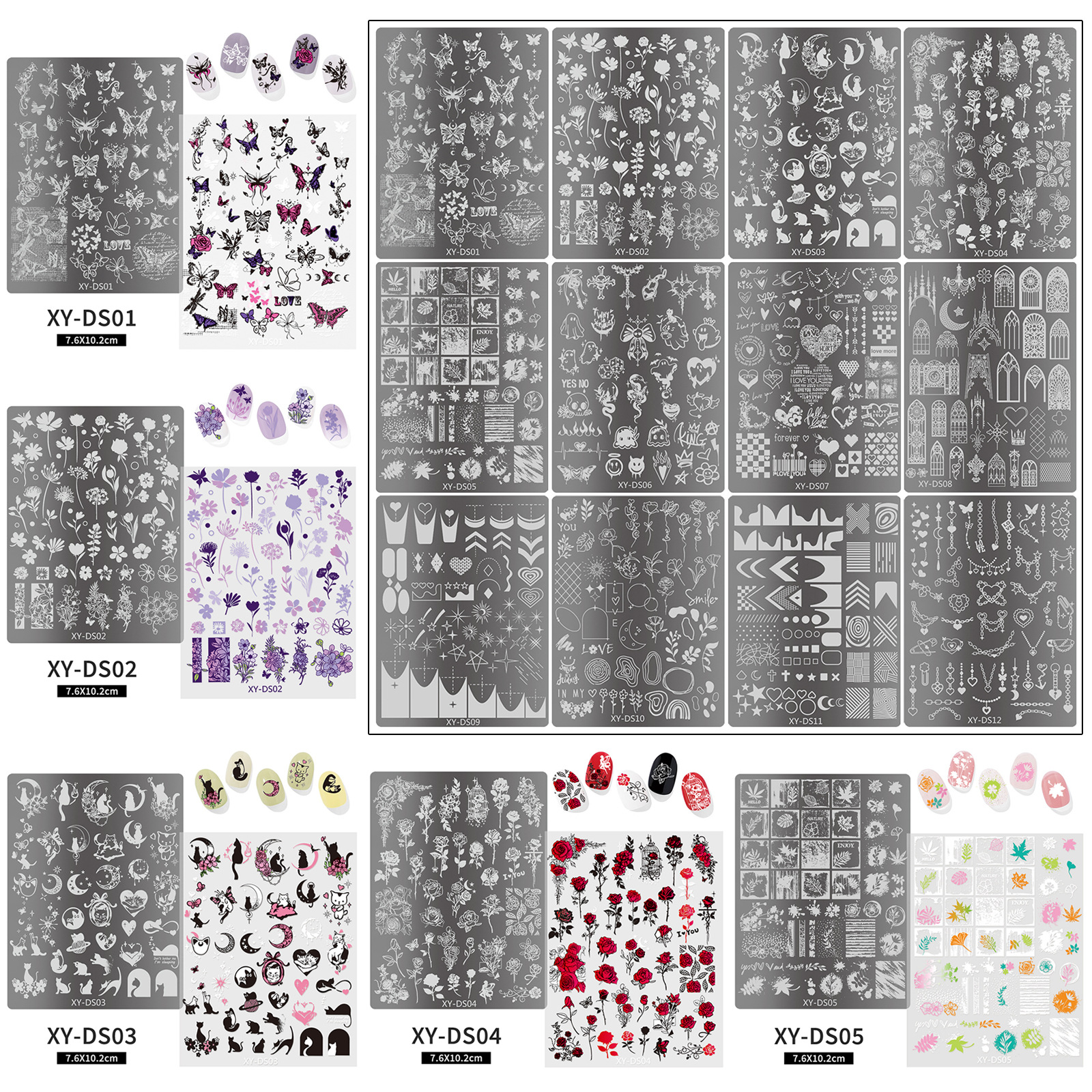 Nail Art Printing Steel Plate Xy-Ds New Series Transfer Steel Plate DIY Printing Tool Template with Color Film Steel Plate