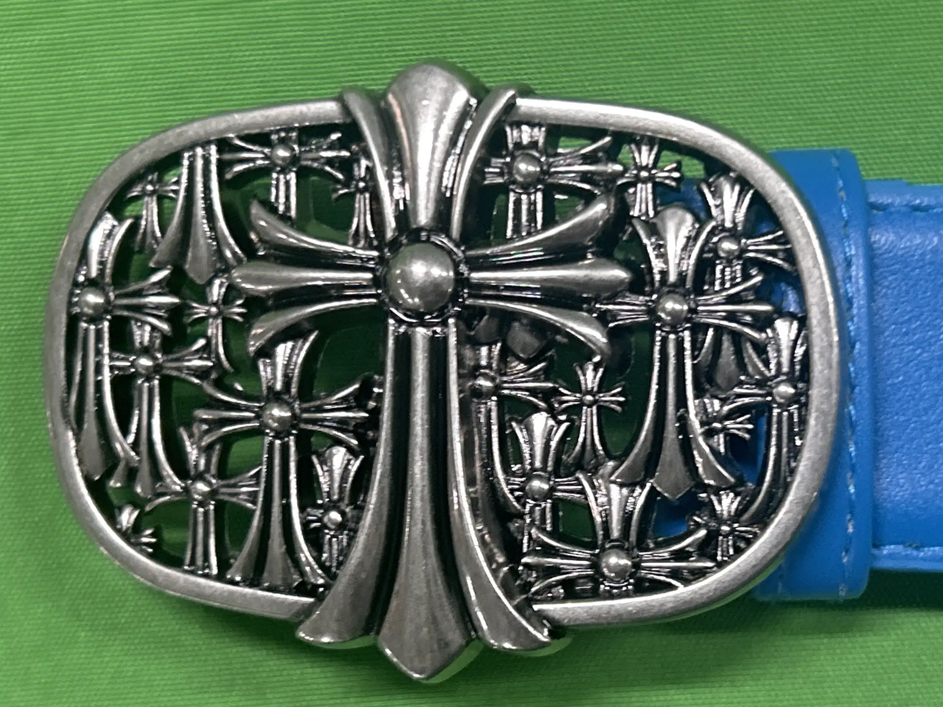 Chrome Hearts Cross Belt Buckle Blue Leather