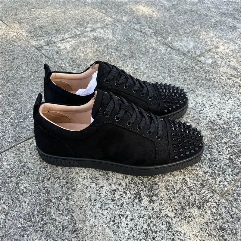Genuine Leather ACL Red Bottom Shoes Rivet Men's Shoe Head Nail cl Couple Women's Shoes Rhinestone Casual Trendy Board Shoes Flats
