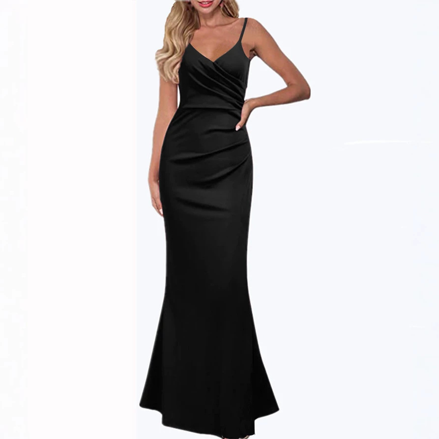 2023 Europe and the United States Amazon Spring and Summer New Dress Solid Color Slim Slim Strap Large Swing Dress