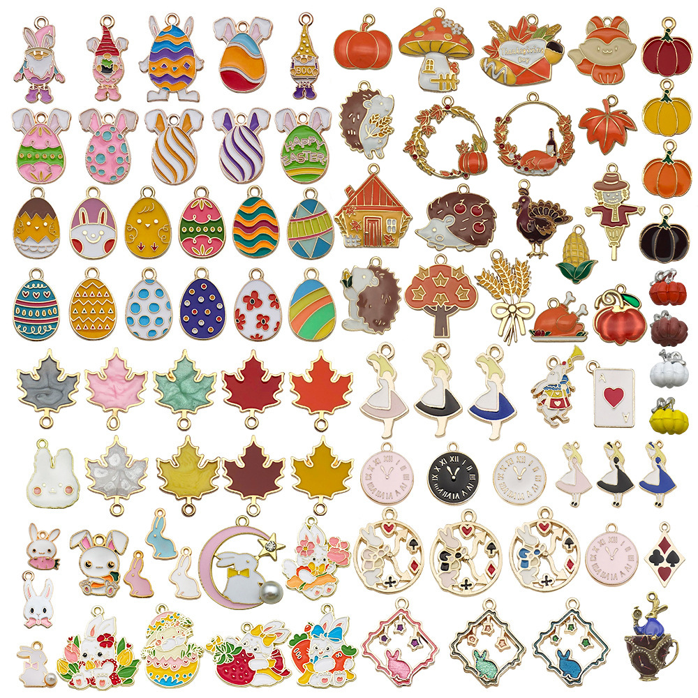 Cross Border Easter Egg Bunny Thanksgiving Maple Leaf Pumpkin Creative DIY Accessories Keychain Small Pendant