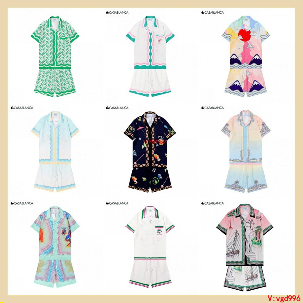 Casablanca Casablanca Vintage Trendy Beach Short-sleeved Floral Shirt Couple Shorts suit Two-piece Set