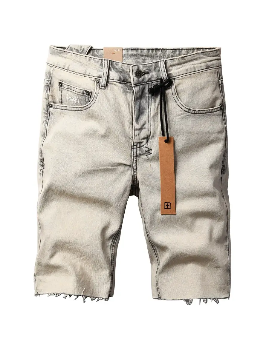 Ksubi Jeans American Fashion Brand Summer New Light Color Distressed Washed Slim Denim Shorts Men's Five-Quarter Pants