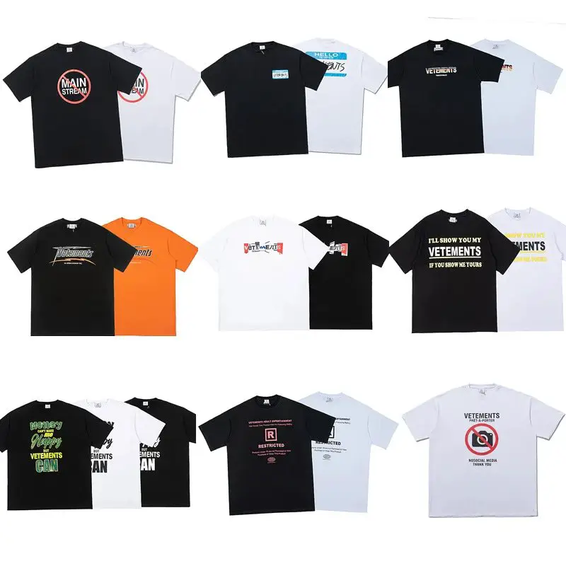 Correct Version VTM Witt Moe Letter Printing Men's and Women's Loose Casual Crewneck Short-sleeved T-shirt High Street Fashion Brand Cotton Tee