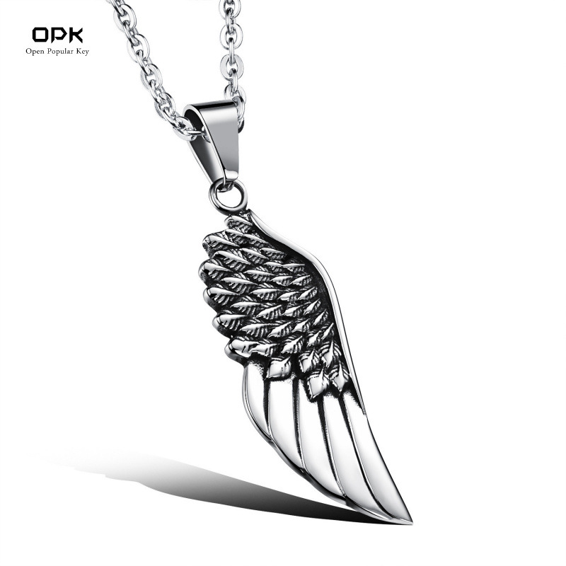 OPK Jewelry European and American Trendy Men's Rock Fashion Angel Wings Pendant Stainless Steel Wings Men's Necklace