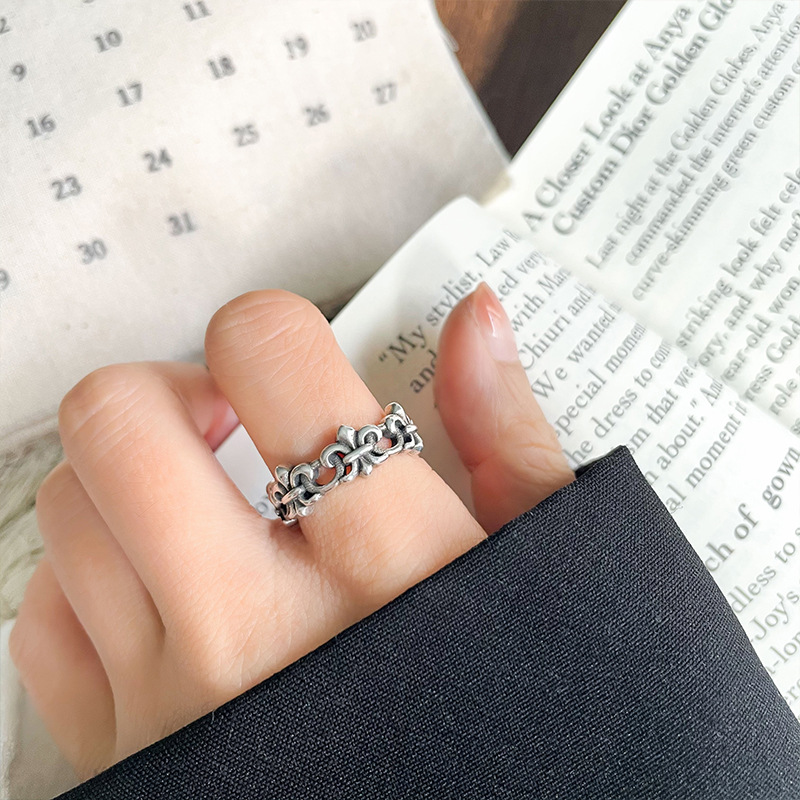 Lan zhi 925 silver ring personality cross hand jewelry women's gender-free opening ring does not fade niche wholesale