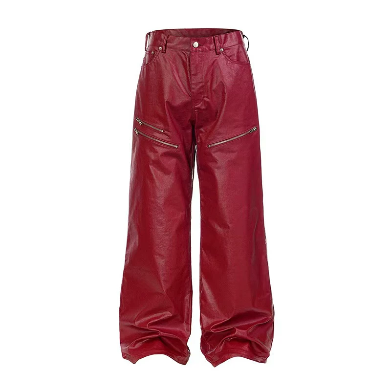 REBEL WAVE 26ss “ЯЁD”液态金属红色涂层直筒蜡裤宽松牛仔裤