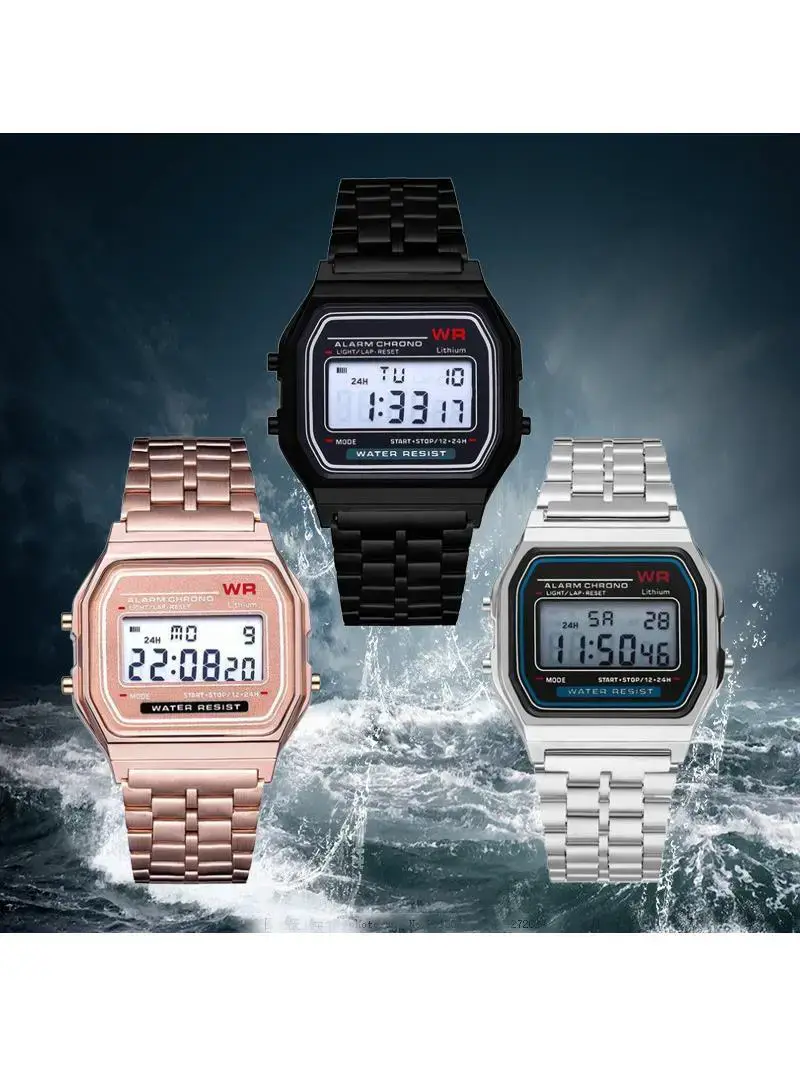 Foreign Trade Popular Style Led Digital Watch WR F91W Steel Belt A159 Harajuku Style Fashion Watch Multi-Function Student's Watch
