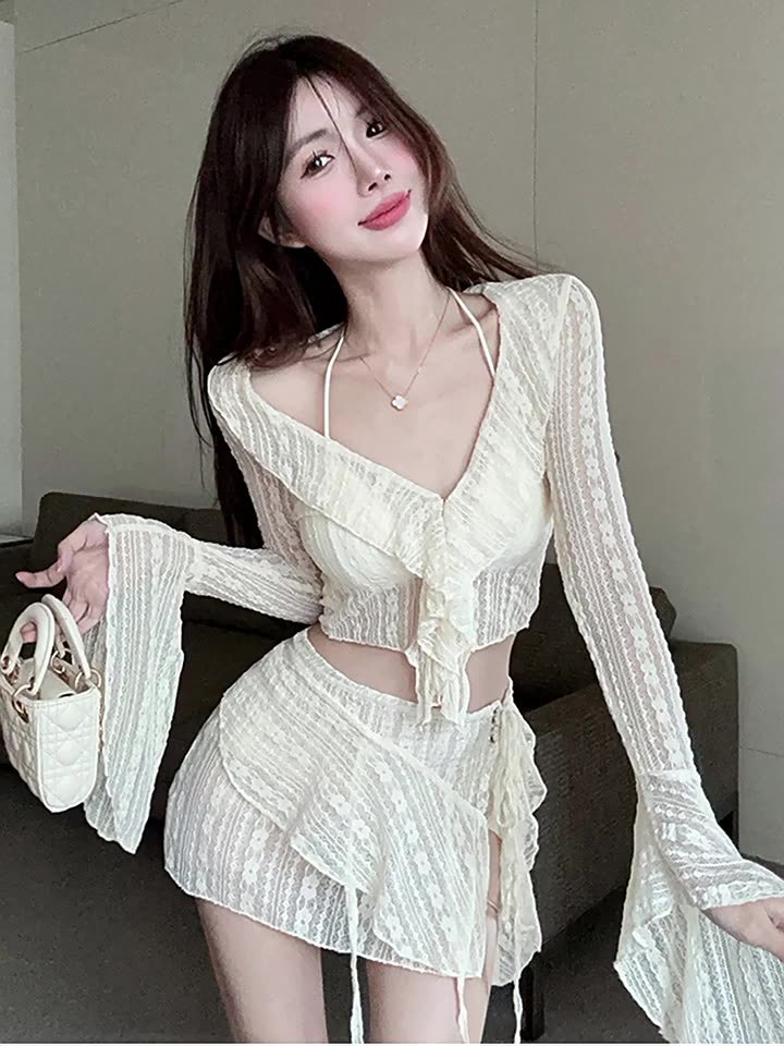 Bikini Swimsuit for Women 2026 New Style Four-Piece Set, Elegant and Sexy, Pure Desire Style, Small Bust Push-Up Swimwear