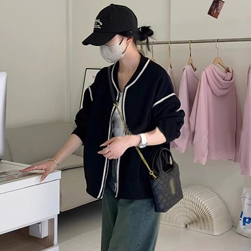 Black Small Fragrant Jacket for Women Spring and Autum 2025 New Jacket Sweatshirt Korean Style Lazy Style Short Baseball Uniform for Women