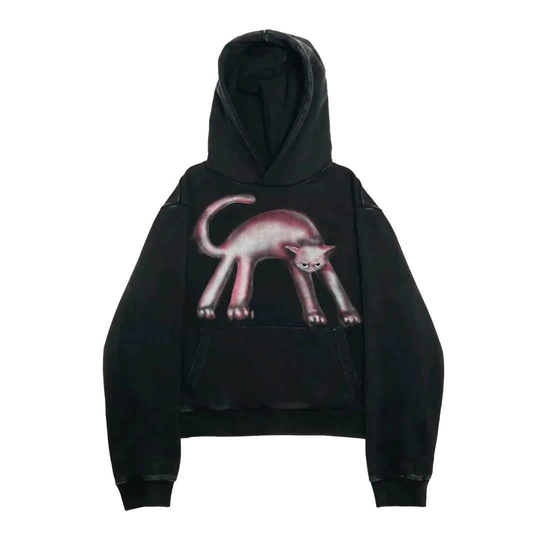 Prism Yabi-Style Aesthetic Sweet and Cool Subculture Quirky Cat Hippie Retro Hoodie