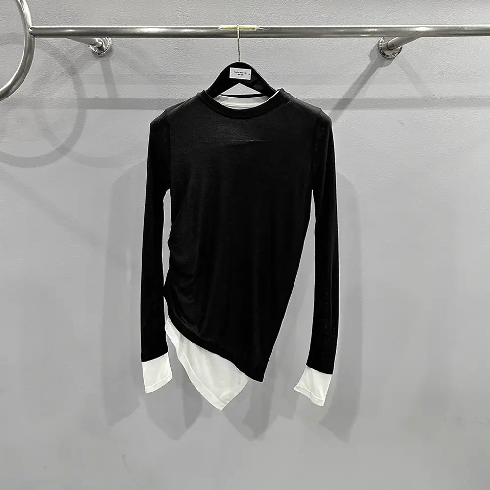 Subhuman Women's Model丨2025 Spring and Summer New Simple Design Black and White Fake Two-Piece Long-Sleeved T-Sleeved Knitted Bottoming Shirt