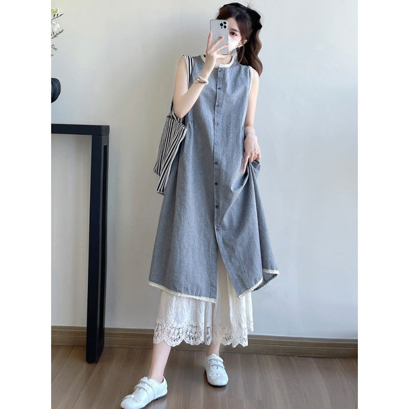 Plus-Size Mori-Style Elegant Dress for Women, New Summer Sleeveless Tank Top Shirt, Mid-Length Trendy Dress