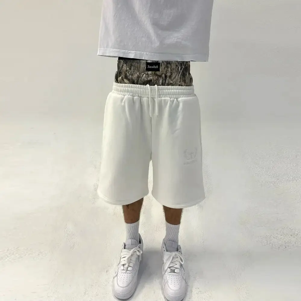 European and American Cross-Border Street Camouflage Double Waistband Splicing Sweatpants Cropped Pants Hip-Hop Casual Embroidered Sports Shorts for Men and Women
