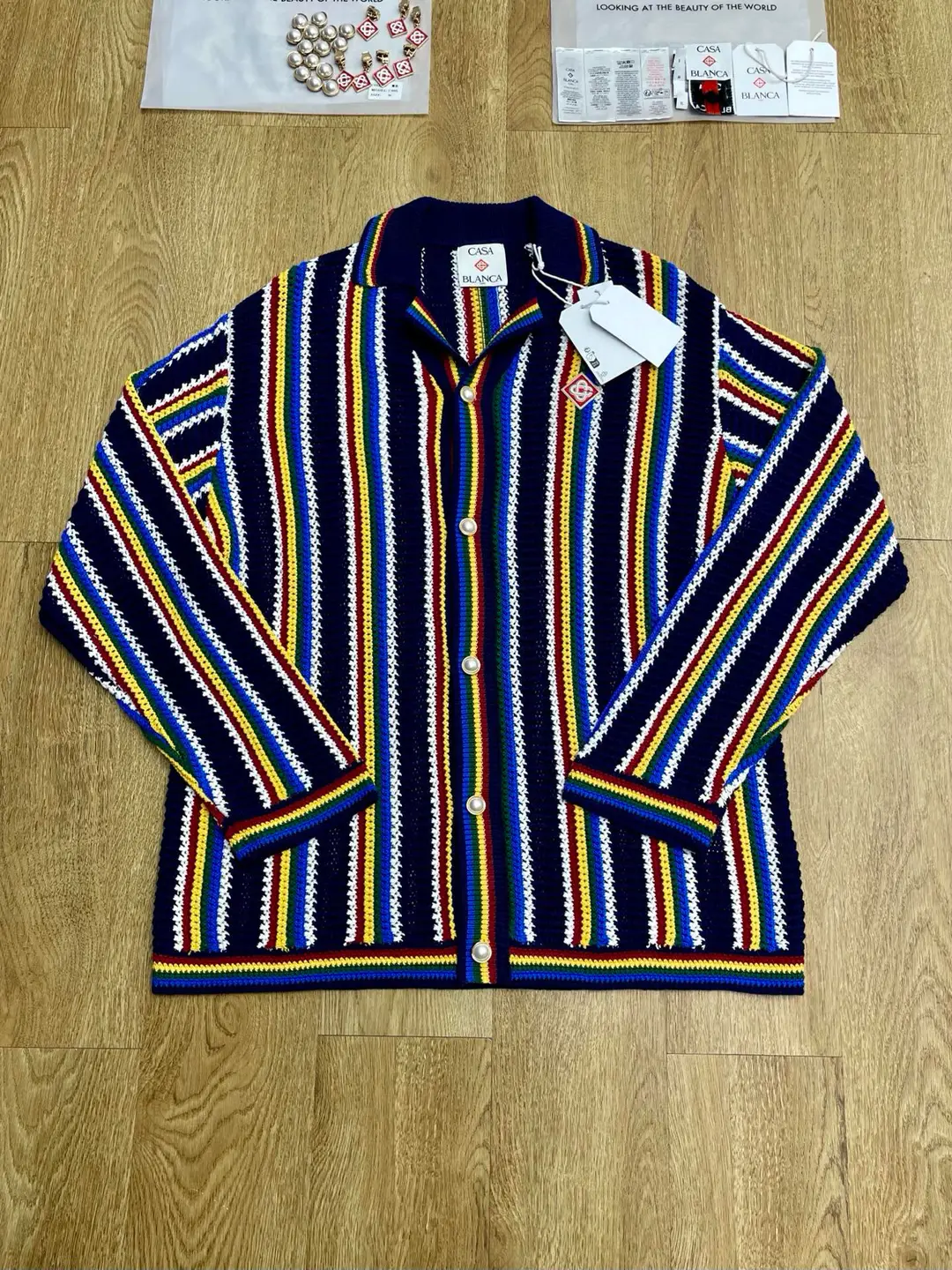 Casablanca Stripesd Colorful Letter Long-Sleeved Knitted Suit