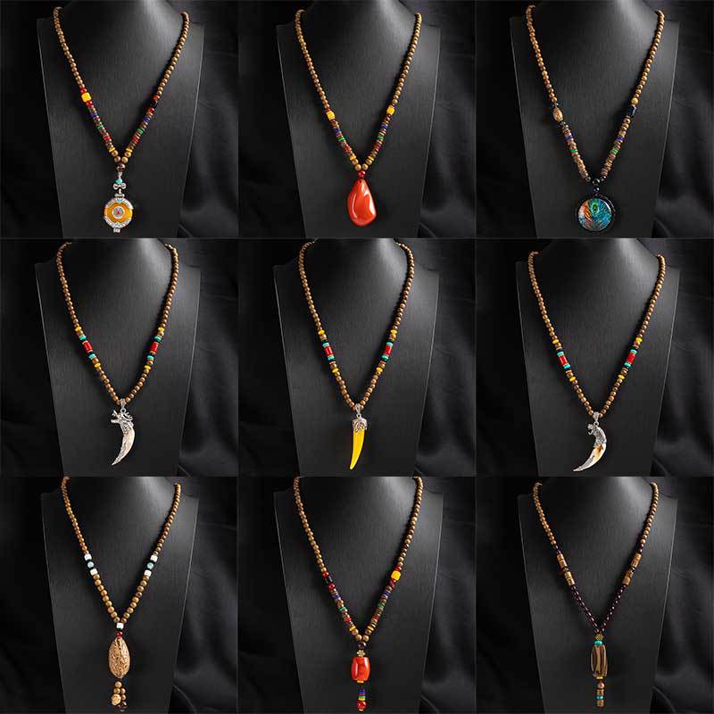 Xizang Ethnic Style Sweater Chain Zen Bodhi Necklace Unisex Retro Fashion Western Cowboy Style Imitation Wolf Tooth Necklace