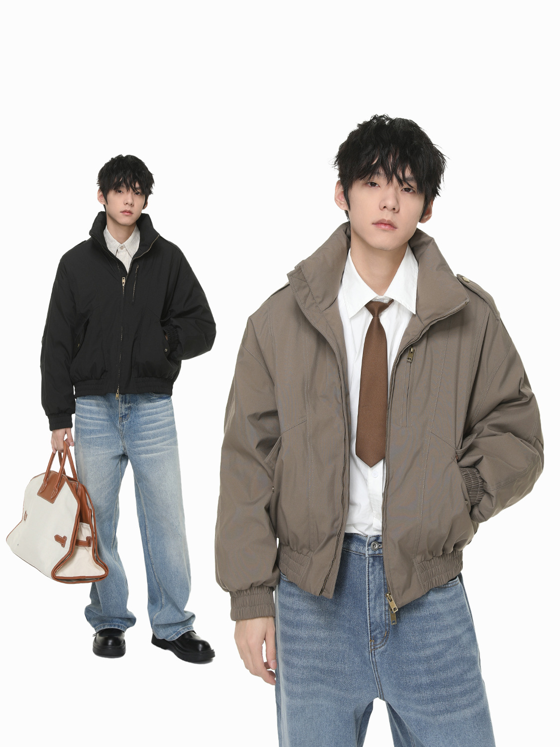 Mtlclothes Men's Clothing | Winter Versatile Warm Cleanfit White Duck down Solid Color Workwear down Jacket Casual