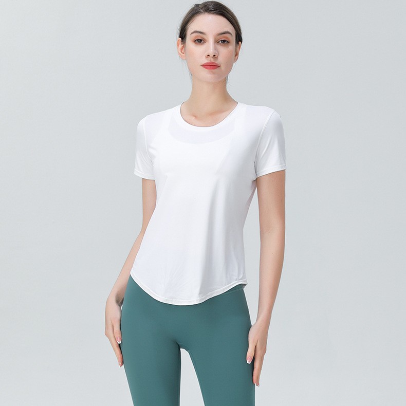 New Cool Sense Loose Yoga Clothes Solid Color Breathable Sports T-shirt Running Fitness Moisture Wicking Quick-drying Top