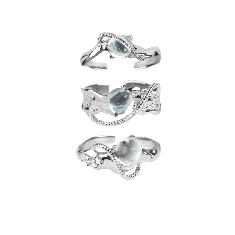 Irregular Moonstone Personality Stacked Ring Chain Ring Women's ins Style Niche High-end Tide 2022 Style