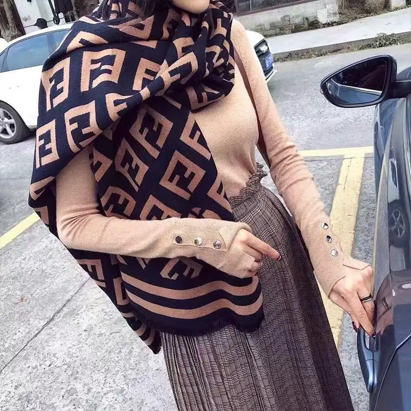 Autumn and winter classic cashmere scarf women's long double letter warm tassel double-sided dual-purpose shawl factory direct wholesale