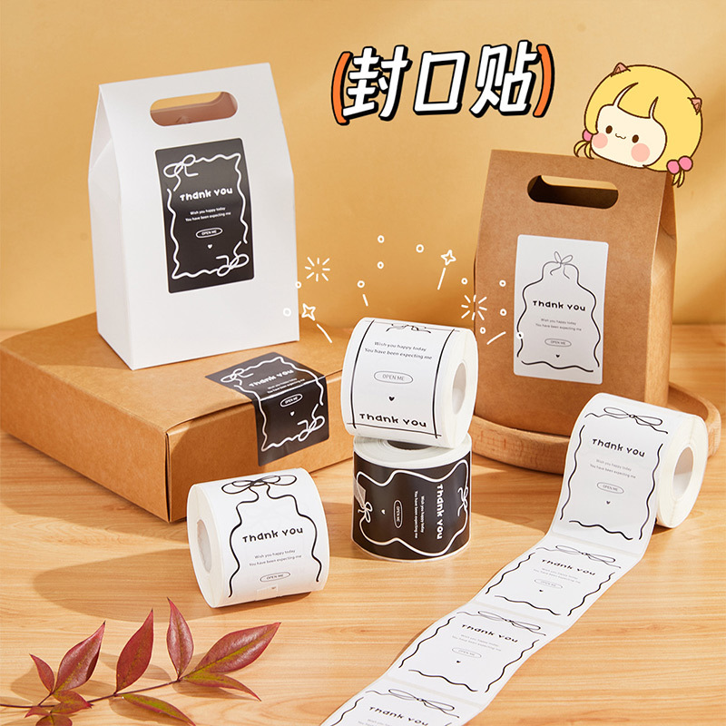 Bowknot Border Thank You Thank You Packaging Sticker Simple Style Rectangular Self-Adhesive