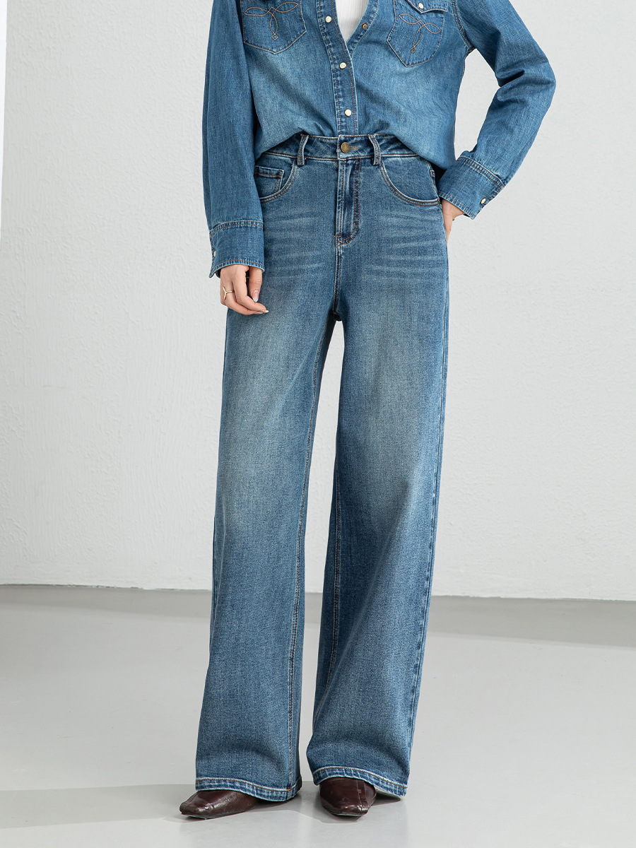 Xingge Wide-Leg Jeans for Women 2026 Spring New High-Waisted Petite Denim Color Slimming Drapey Straight Pants