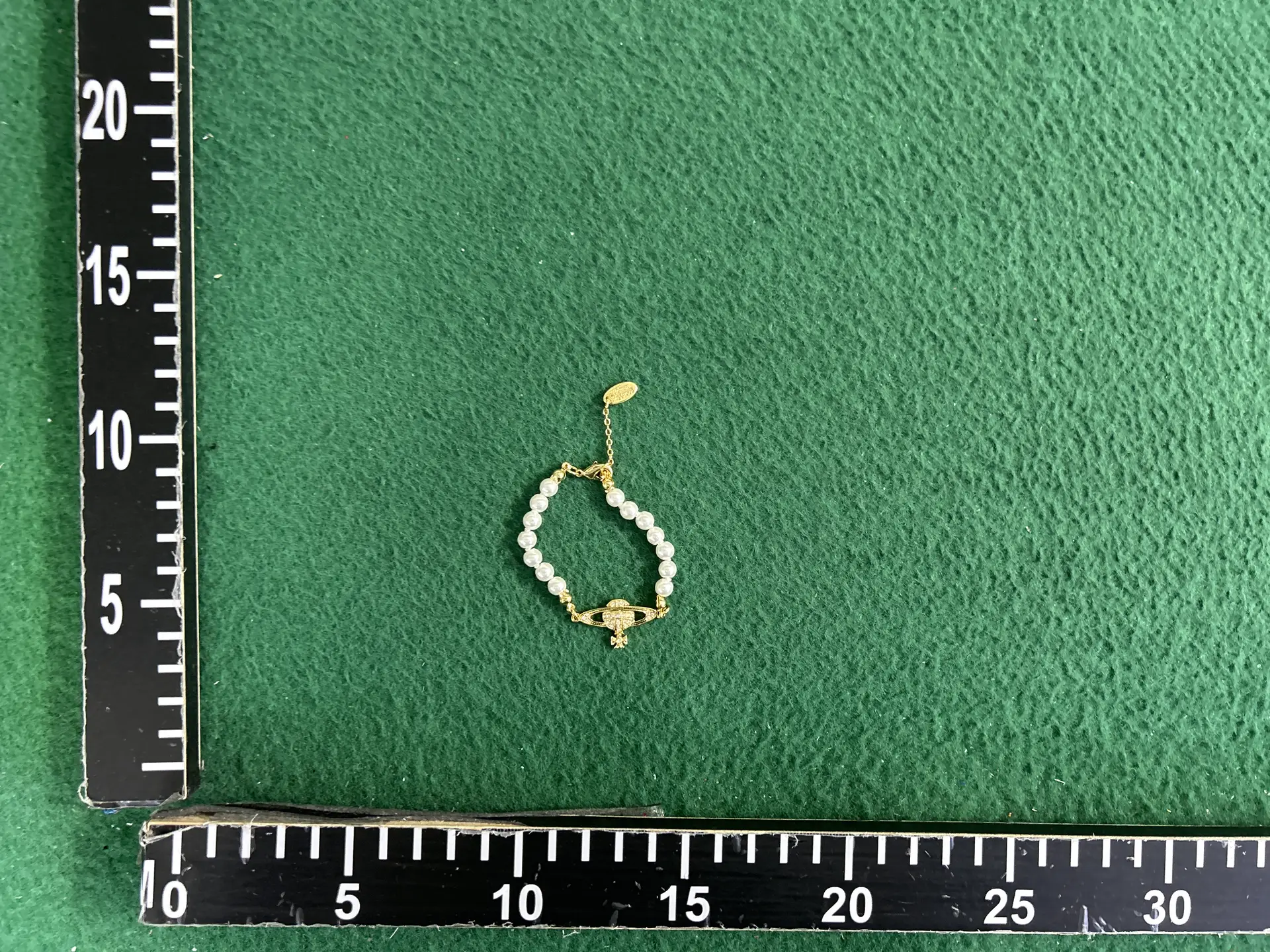 Gold Full Diamond Small Saturn Pearl Bracelet-C8002