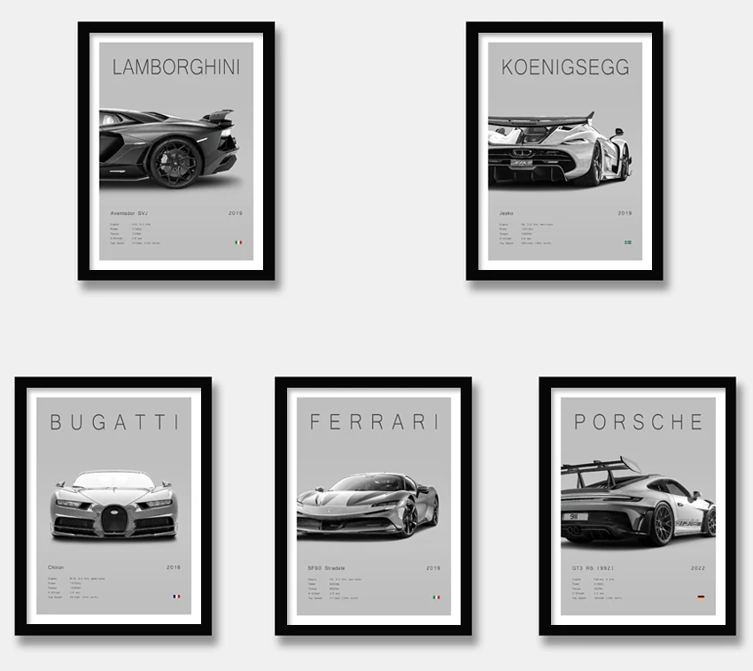 Lamborghini Ferrari Porsche Poster Mclaren Audi Koenigsegg Decorative Painting Car Wall Art Simple
