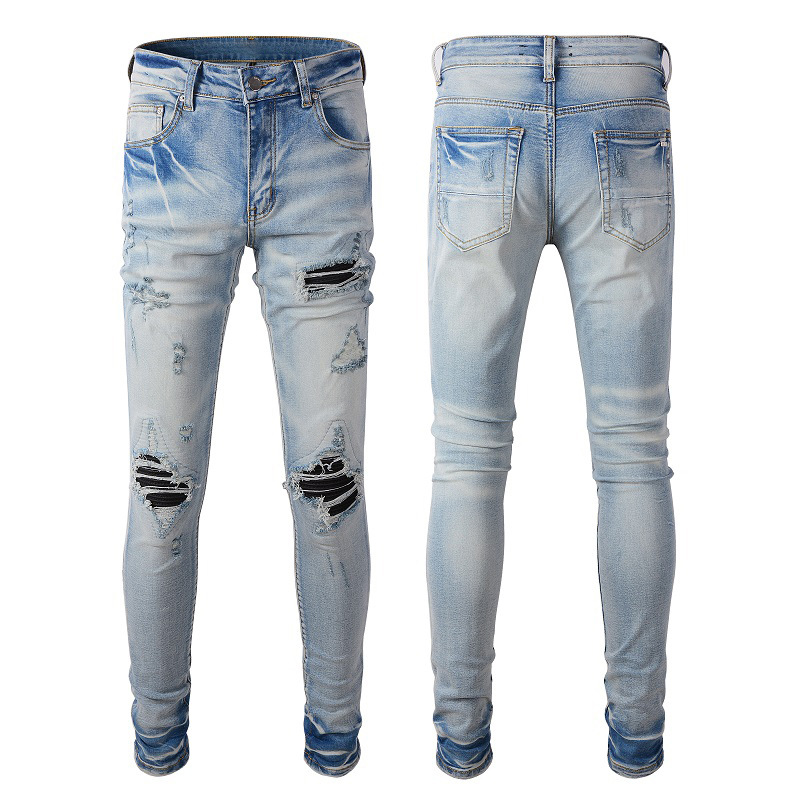 Xintang Denim City American High Street Ripped Jeans Men's Straight-Leg Jeans Men's Light Blue Pants Men's 848