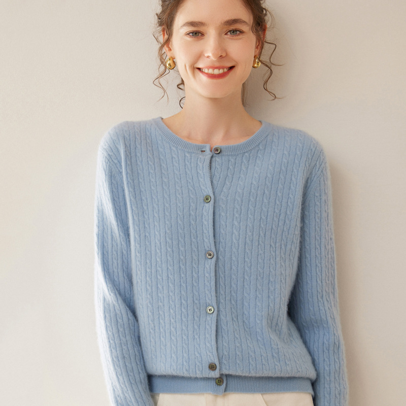 Round Neck Cashmere Cardigan for Women 25 Autumn and Winter New Twist Long-Sleeved Knitted Sweater Buttoned Short Versatile Top Jacket