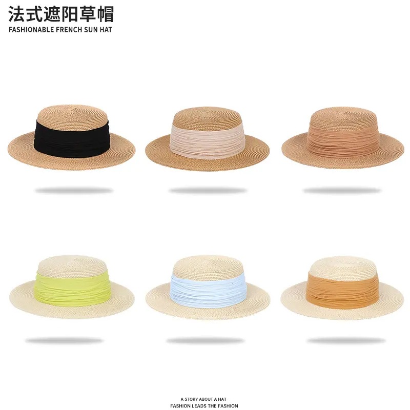 Japanese Style Paper high quality Retro French Style Hat New Flat Top Casual High-end Women's Hat Breathable Woven Sun Hat