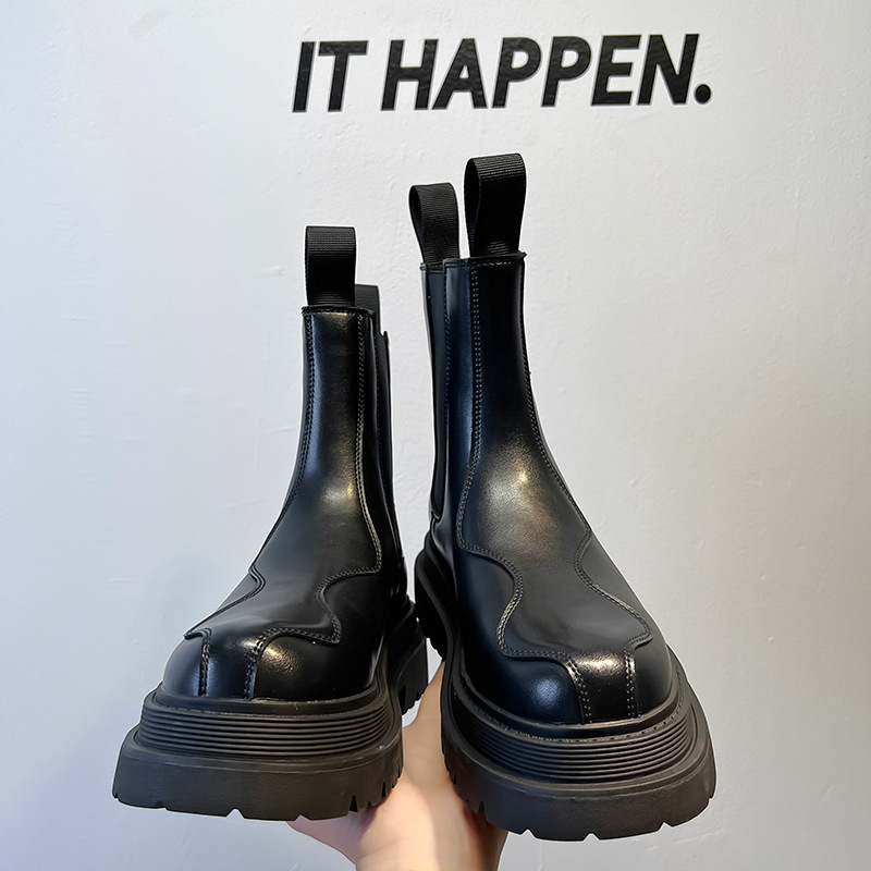 New thick-soled mid-calf fashion cigarette boots autumn and winter New British style all-match Chelsea boots men's trendy leather boots