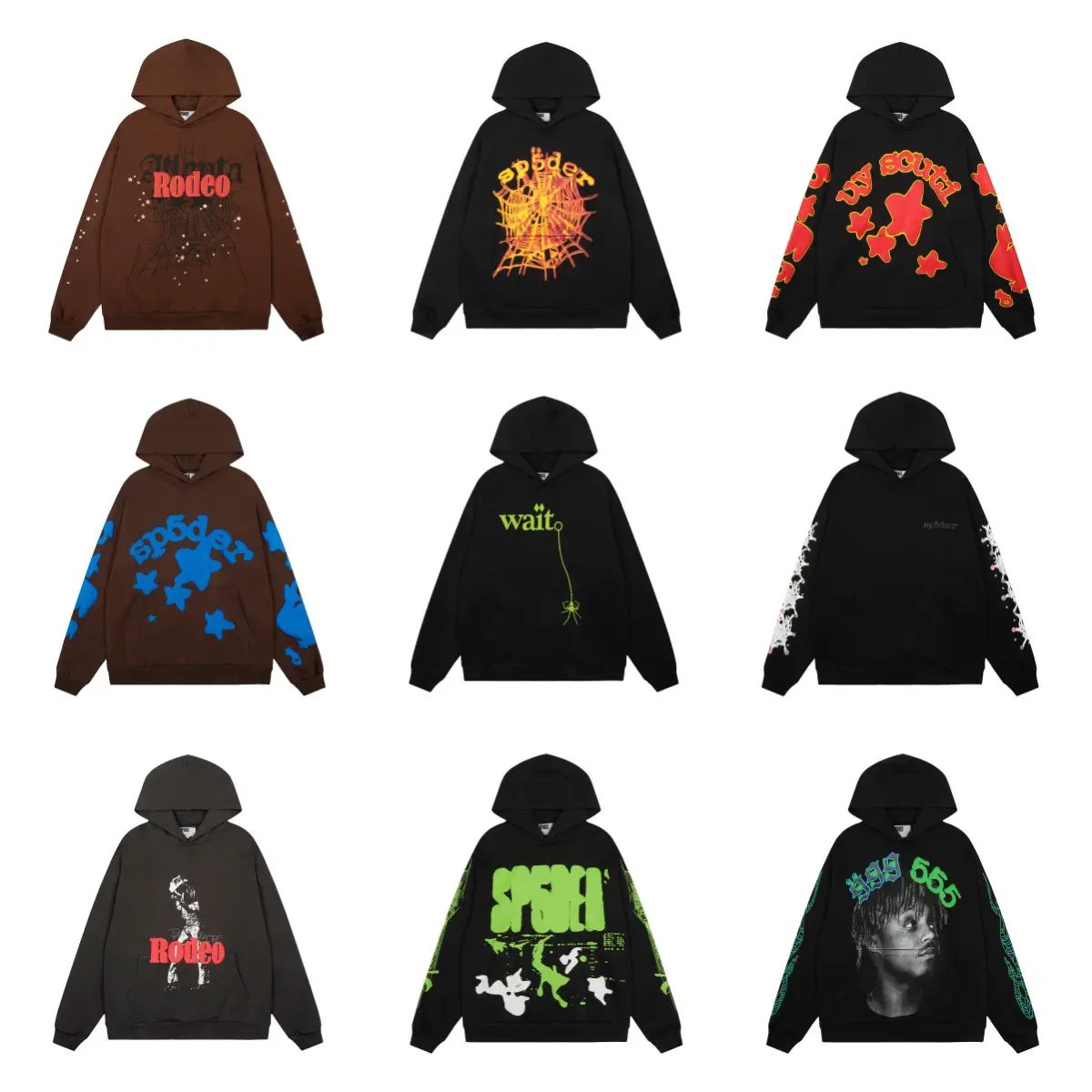 Cross-Border Autumn and Winter Hooded Sweatshirt Loose Trendy 55555 Foam Print Hip-Hop Influencer Same Style Jacket for Men and Women