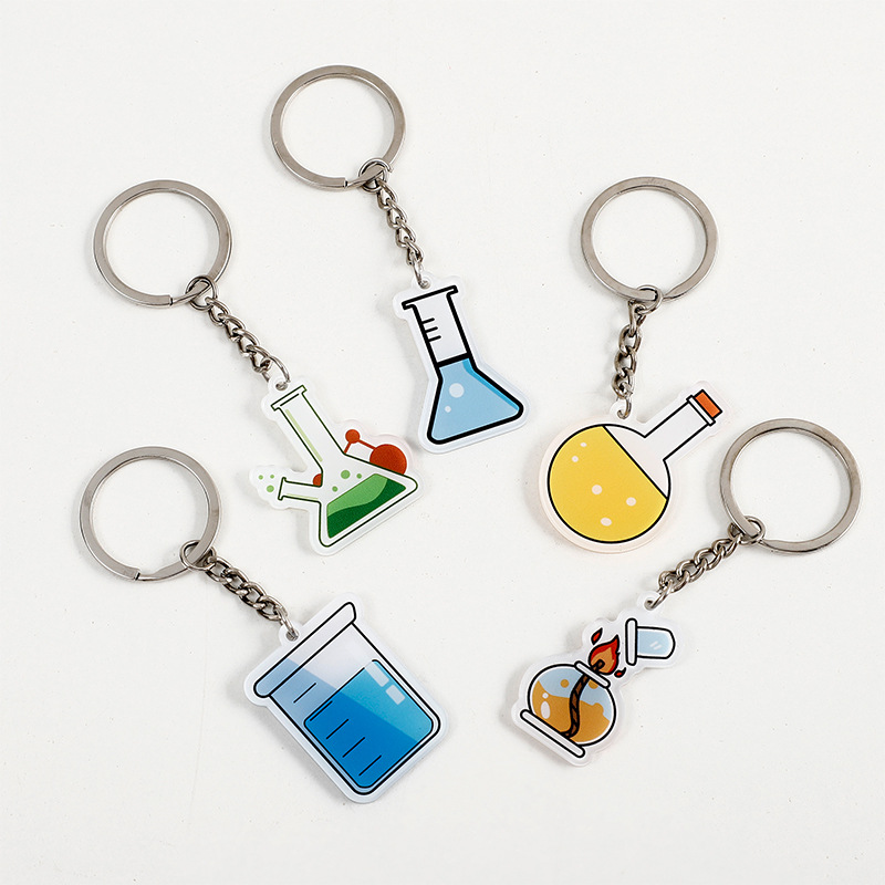 Chemical Element Keychain Measuring Cup Alcohol Lamp Acrylic Student Bag Car Key Pendant Children's Gift Wholesale