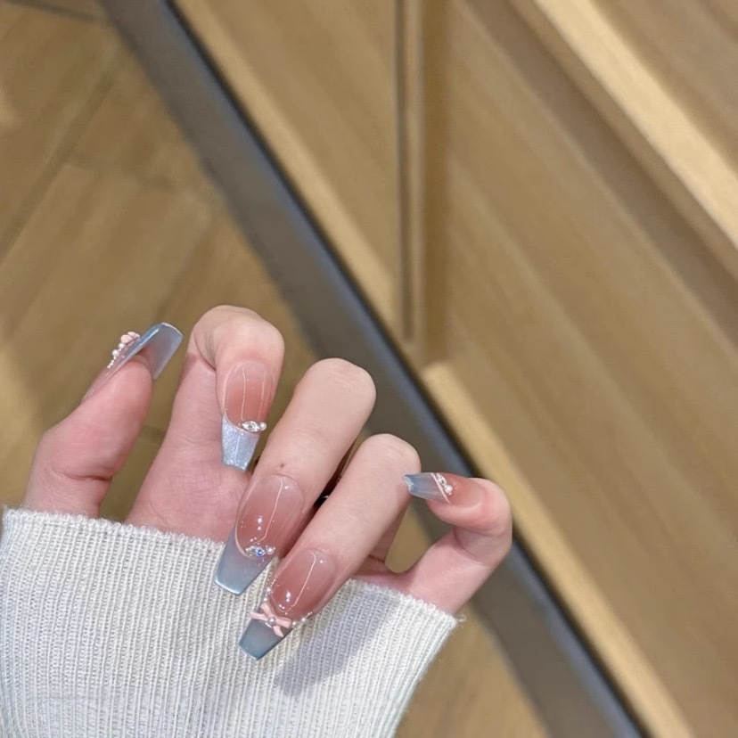 Blue Elf Pure Hand-Wearing Armor Flash Nail Art False Nail Patch Removable Light Therapy Armor Finished Armor
