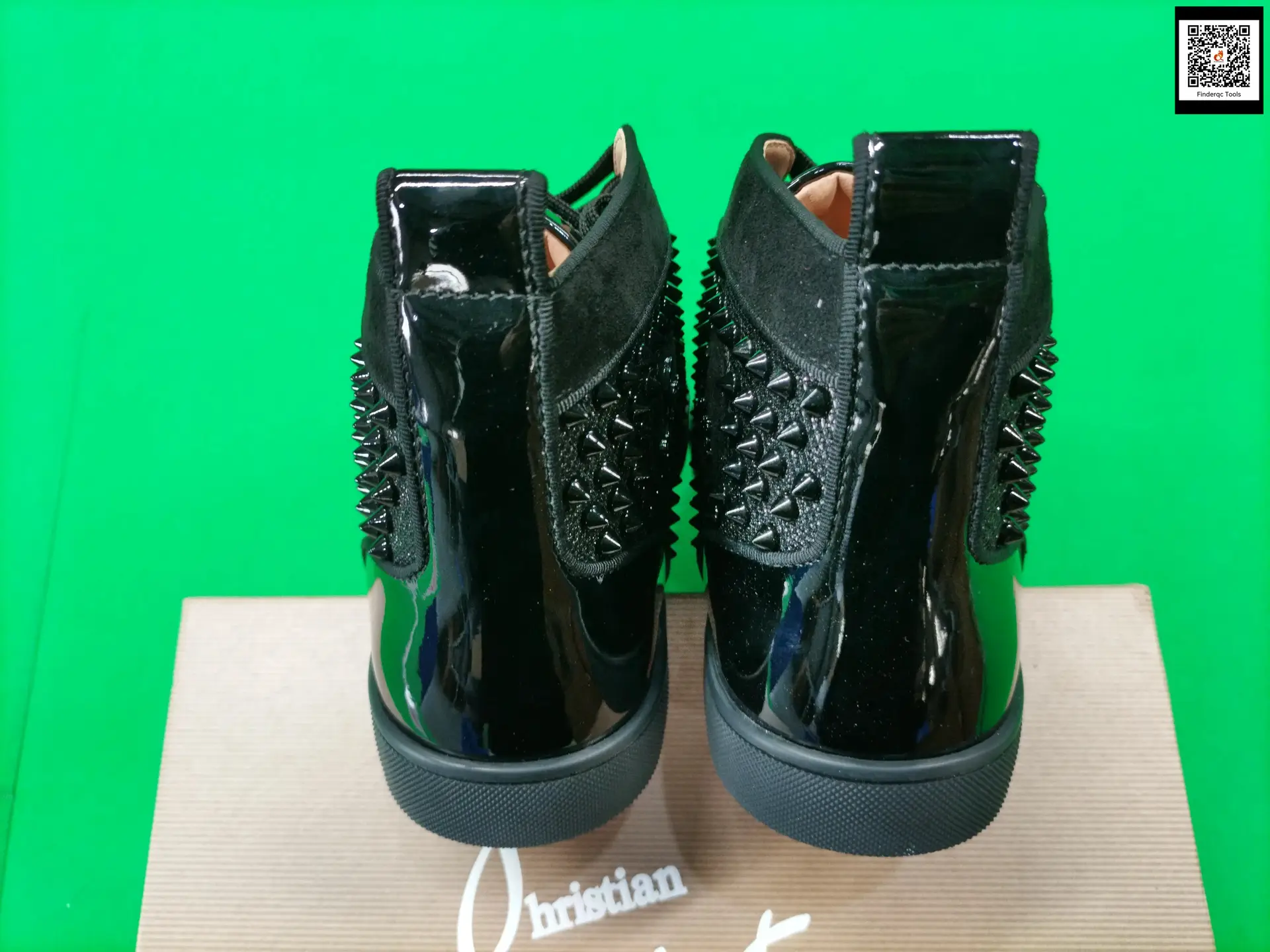 Christian Louboutin Black Patent Spiked High-Top Sneakers