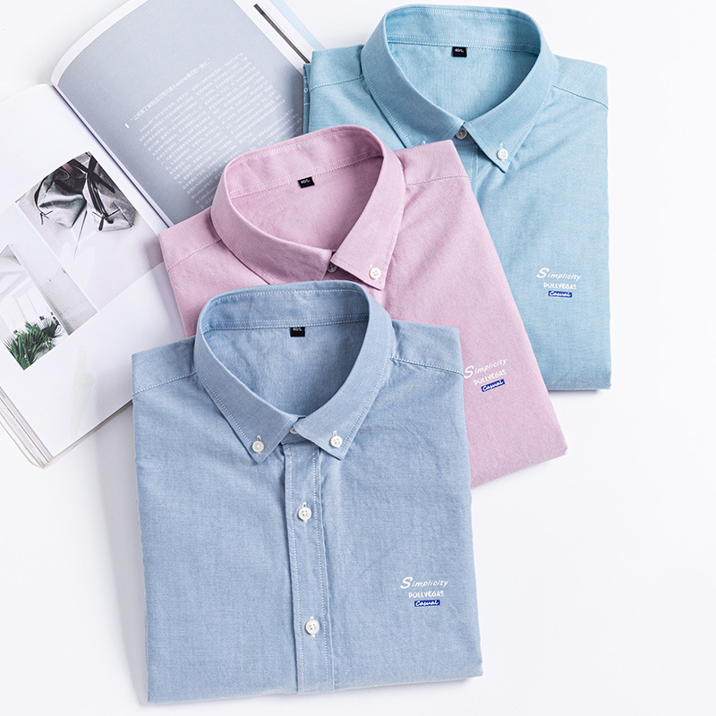 Spring and Autumn Youth Men's Casual Long Sleeve Shirt Solid Color Oxford Textile Fashion Printed Shirt Trendy Single Wear Top