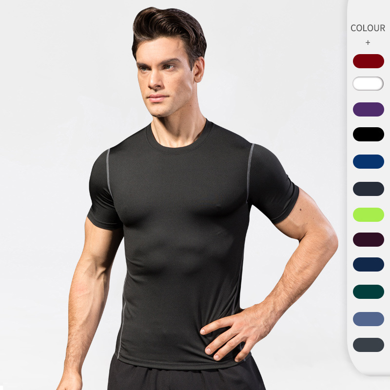 Men's Tight Training Fitness Clothes Running Short-sleeved Sportswear Amazon Stretch Quick-drying Clothes T-shirt 1003
