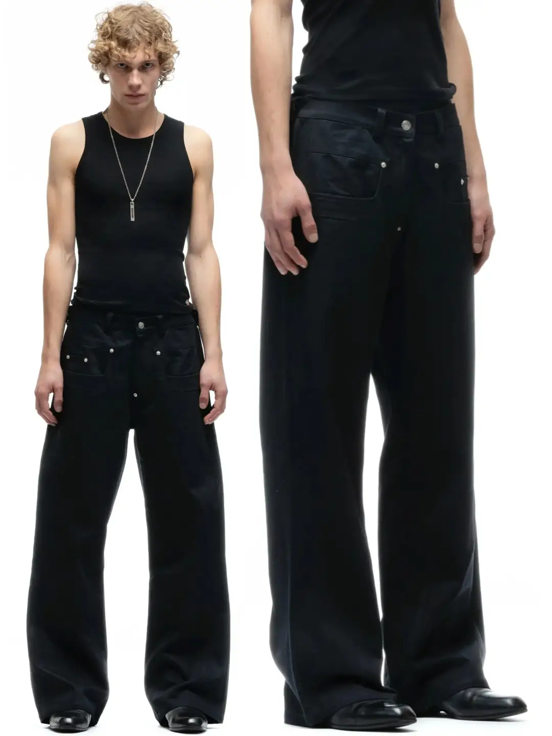 BMC nofaith竹节纹纯黑多层次微喇休闲长裤Layered bootcut Pants