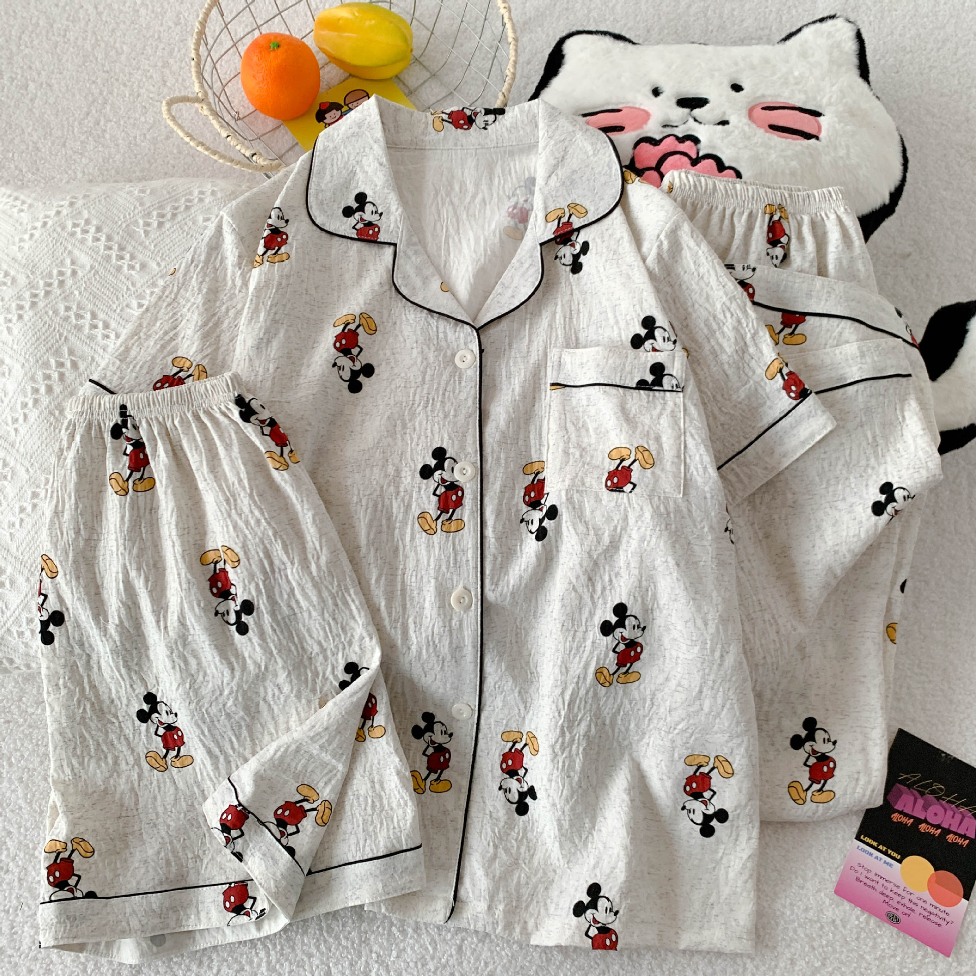 2025 New Mickey Cloud Cotton Pajamas Women's Summer Short-Sleeved Shorts Student Dormitory Thin Home Clothes Set