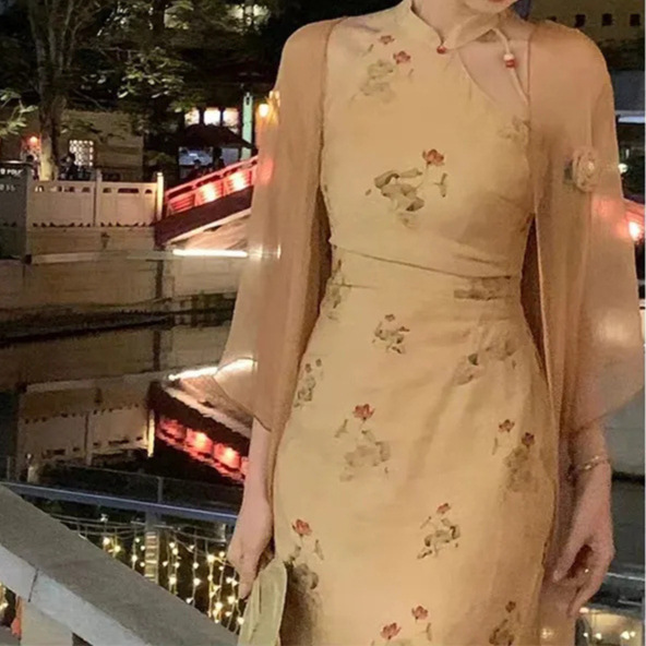 New Chinese-Style Retro Improved Cheongsam Dress for Women, 2026 Summer New Model, Waist-Cinching, Elegant and Slimming Dress