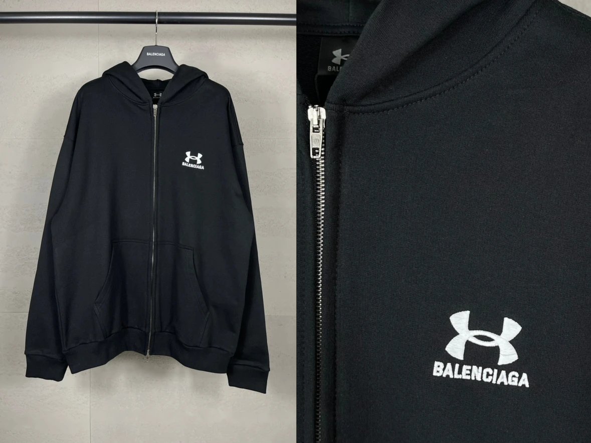 The top version. Quality] BALENCI*GA/Paris joint ande front and back embroidered cardigan hooded sweater cotton terry sweater. Weight 460 grams, cloth clean. Clear texture, soft and comfortable QC-foto van WEIDIAN op Qualit.ly