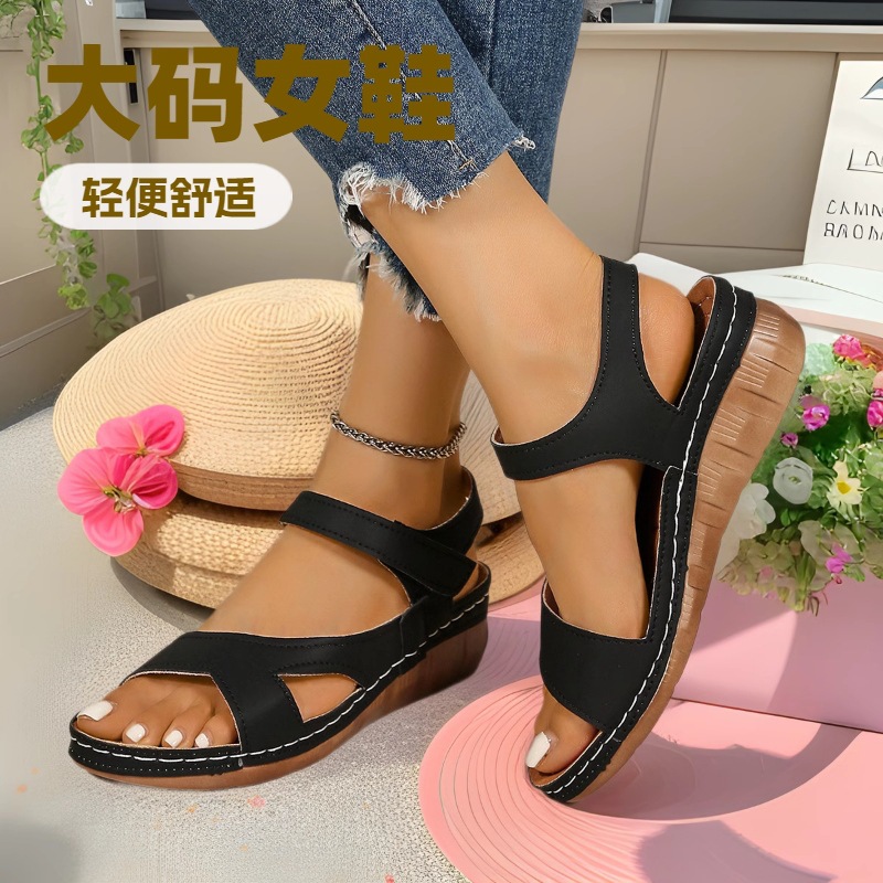 Plus Size Women's Shoes Magic Strap Lightweight Women's Shoes Foreign Trade 2024 Sandals New Style Thick Sole Fashion Independent Station Sandals