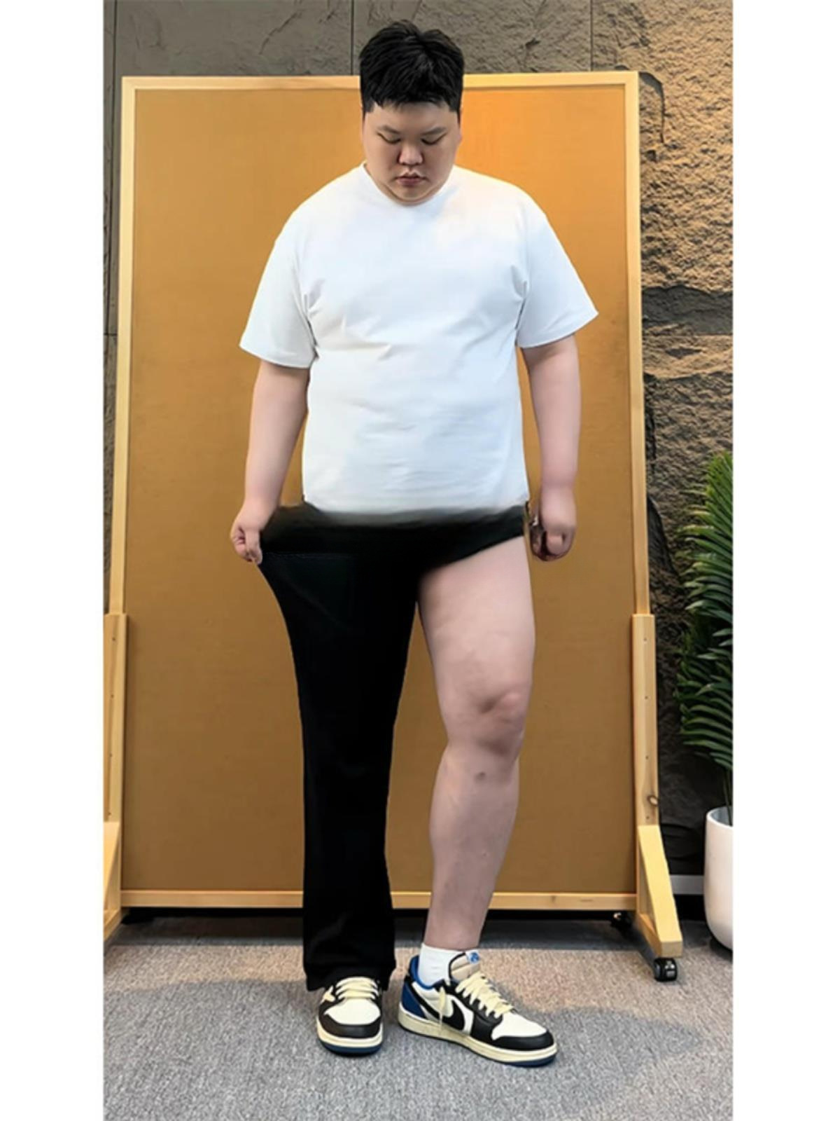 Autumn and Winter Plus Fat plus size Fat Man Slimming Long Leg Spotty Pants 517 High Elastic Scimitar Jeans Men's
