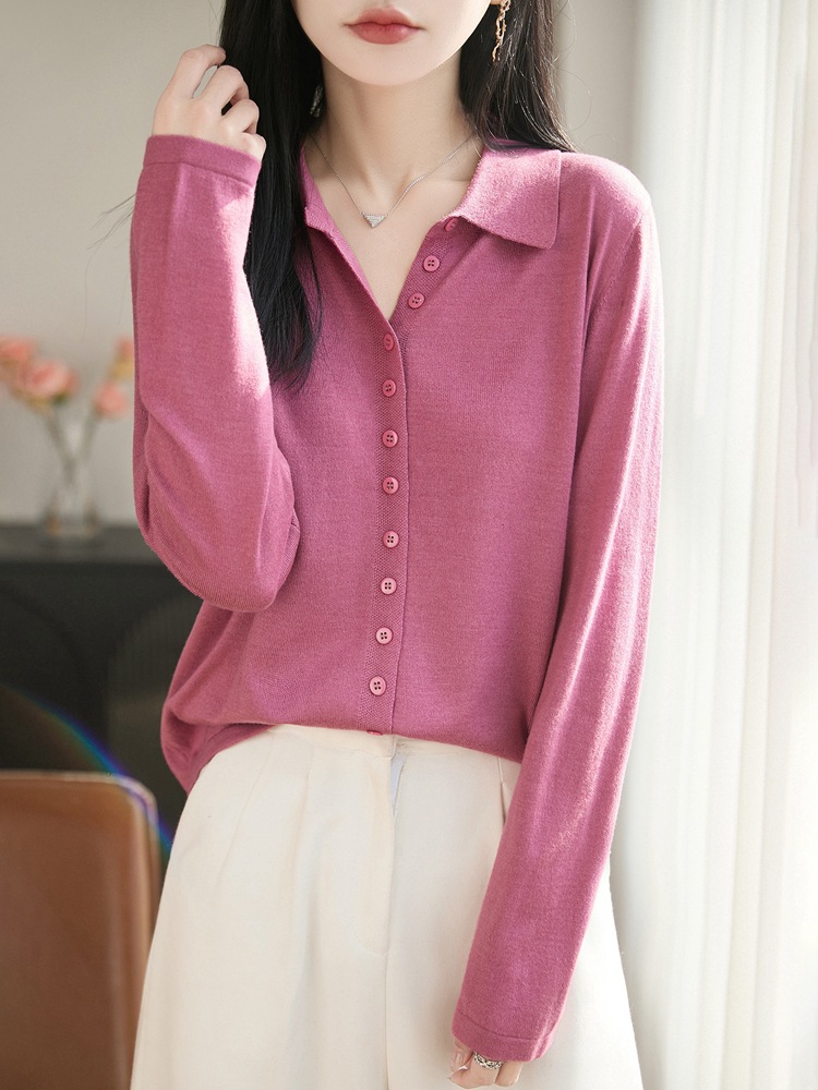26 Years Early Spring New Style Fine Wool Lapel Solid Color Top Women's Single-Breasted Fashionable Knitted Cardigan Jacket