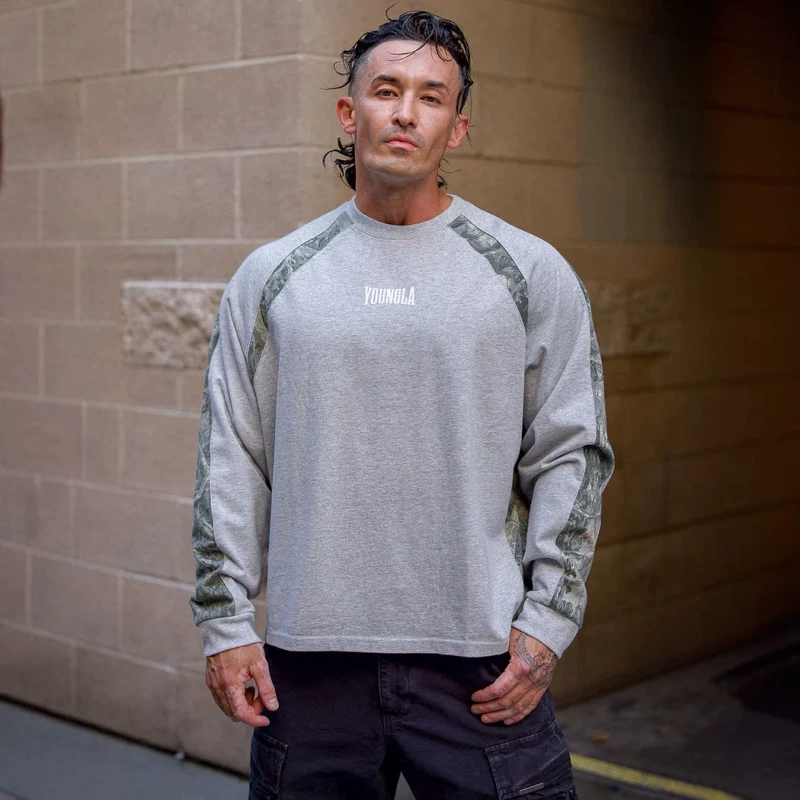 YOONGLA American autumn and winter new sports fitness digital splicing long sleeved men's running casual top T-shirt base