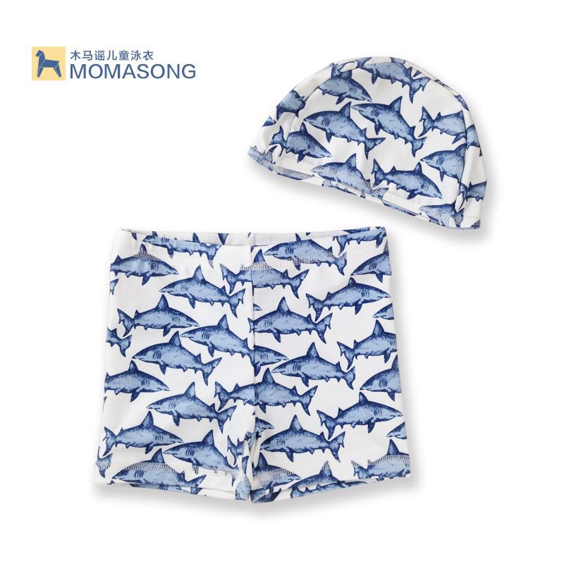 2019 New Children's swimsuit boys baby shark pattern children's swimming trunks swimming shorts swimming cap suit