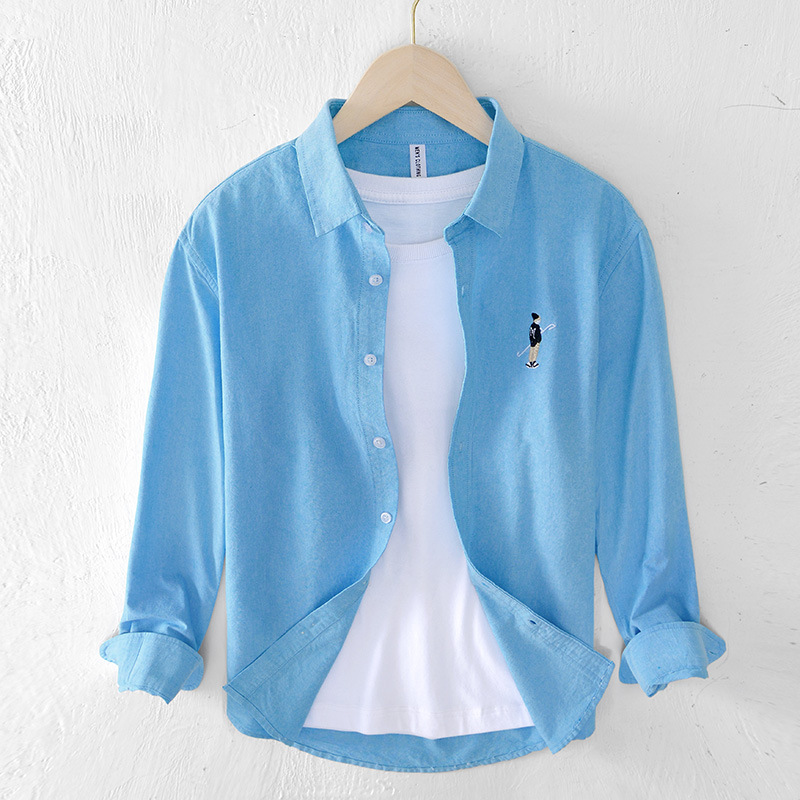 1275 men's Oxford shirt cotton long-sleeved Japanese embroidered casual inner short-sleeved shirt top coat