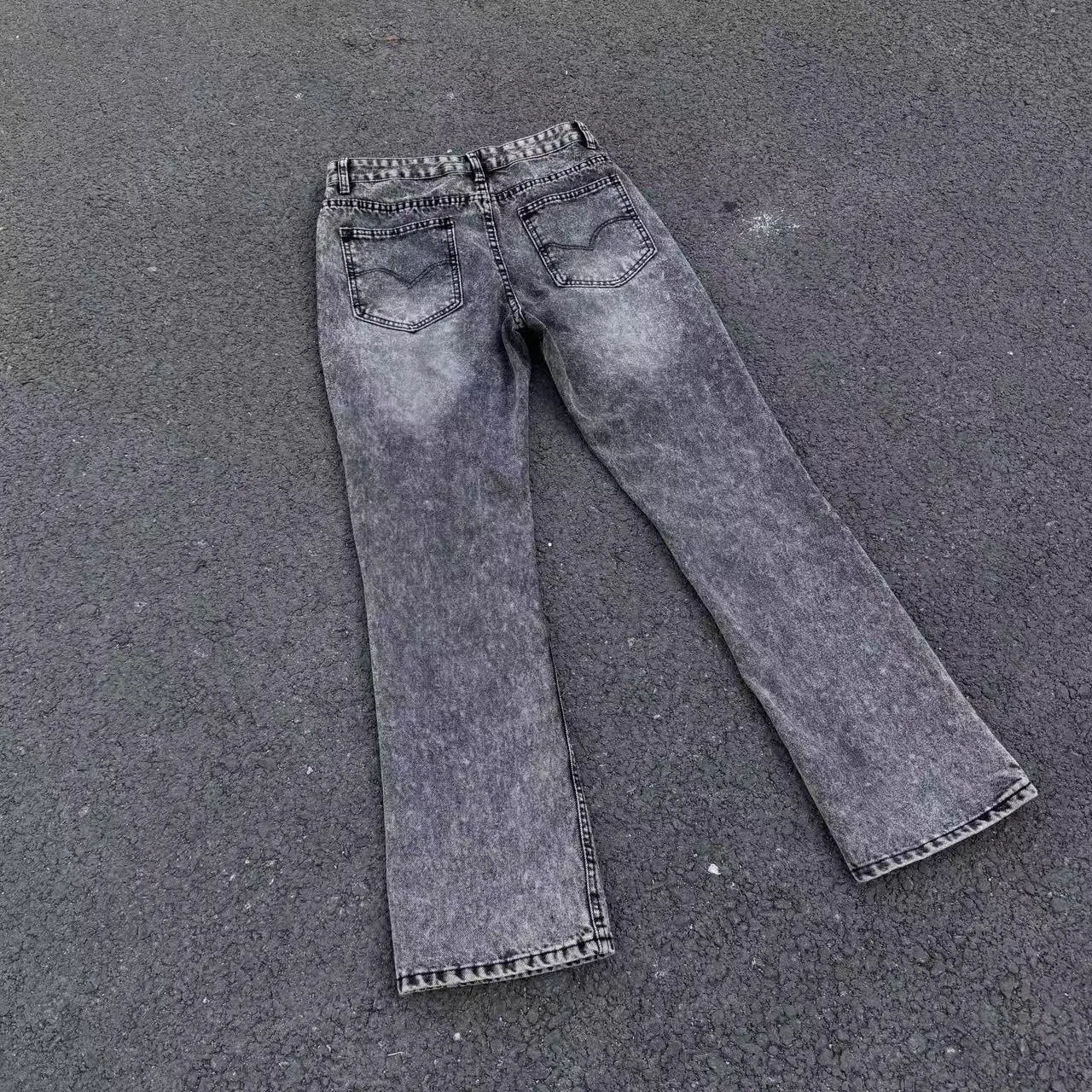 Autonomous 517 black and gray cleanfit microfiber jeans washed and aged snowflake pattern marbled jeans vibe style